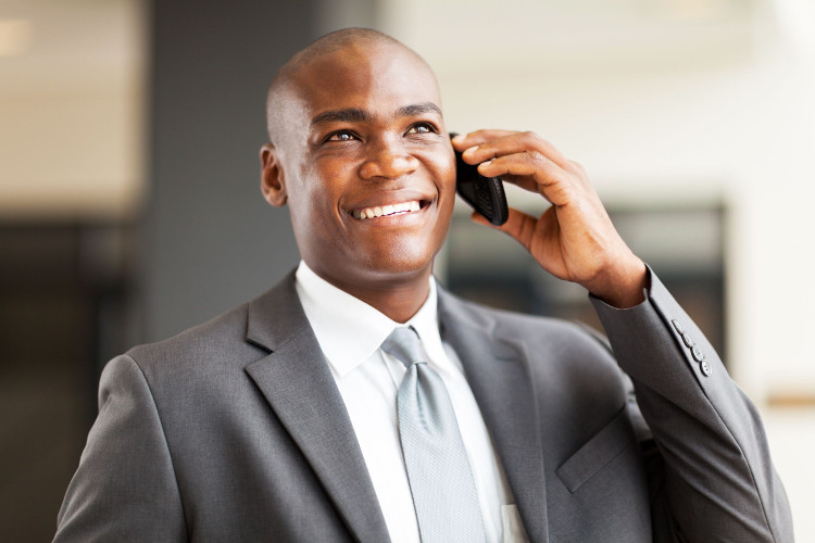 Candidate smiling during phone interview